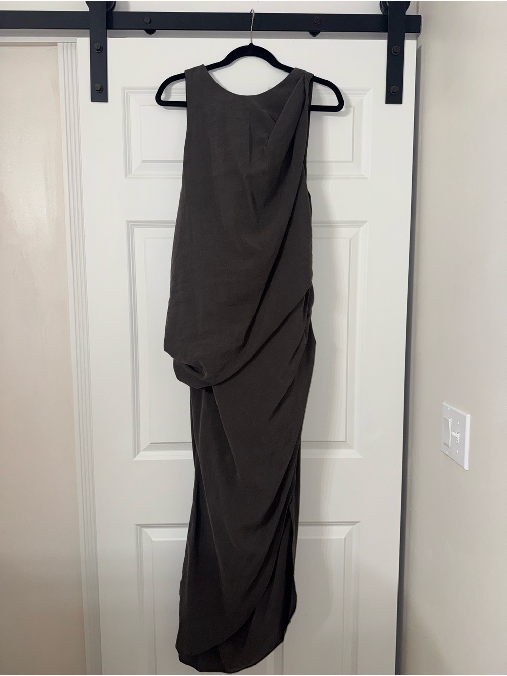 ASOS DESIGN Asymmetric Hem Drape Maxi Dress in Charcoal
